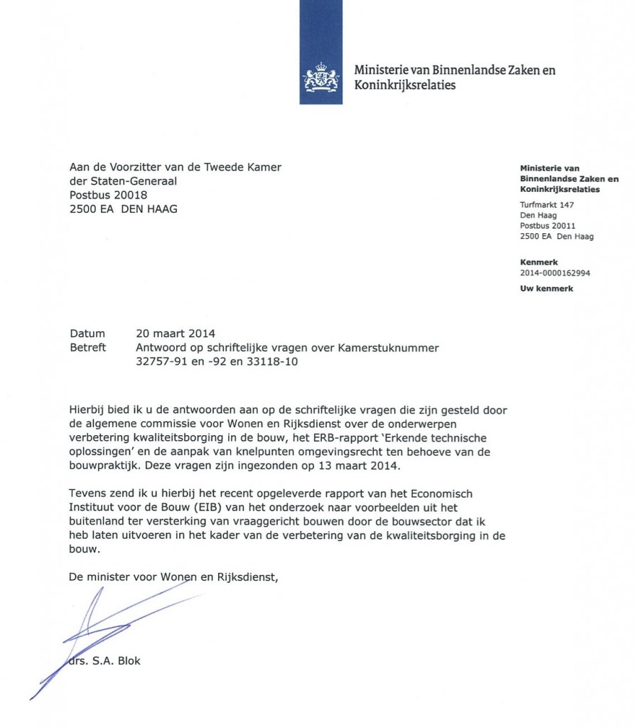 Antwoorden minister Blok op (106!) Kamervragen over verbetering